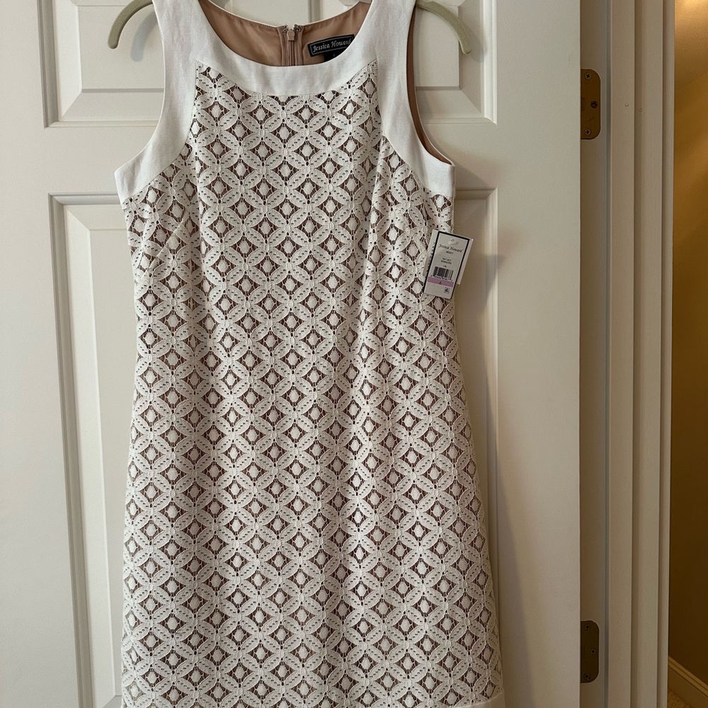 Jessica Howard White and Brown Lace Overlay Dress